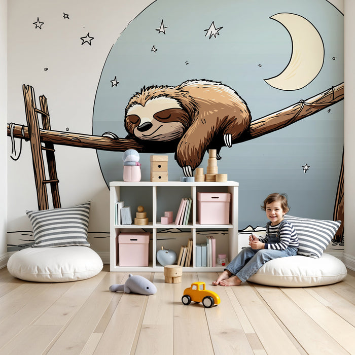 Papier peint chambre enfant | Paresseux sous la lune