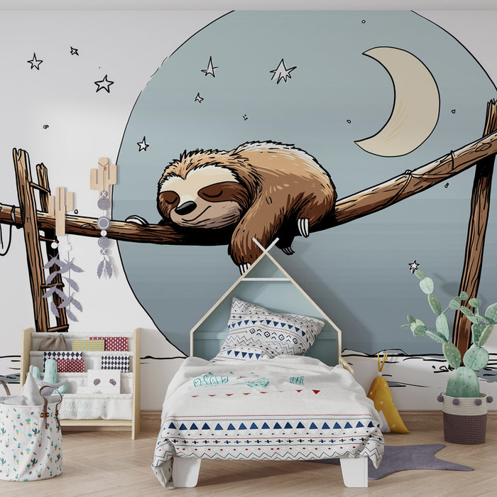 Papier peint chambre enfant | Paresseux sous la lune