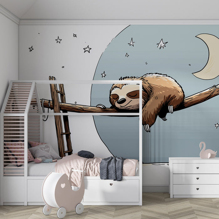 Papier peint chambre enfant | Paresseux sous la lune