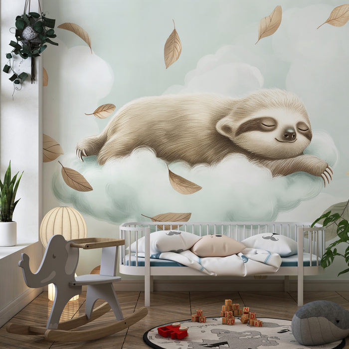Papier peint chambre enfant | Paresseux sur un nuage