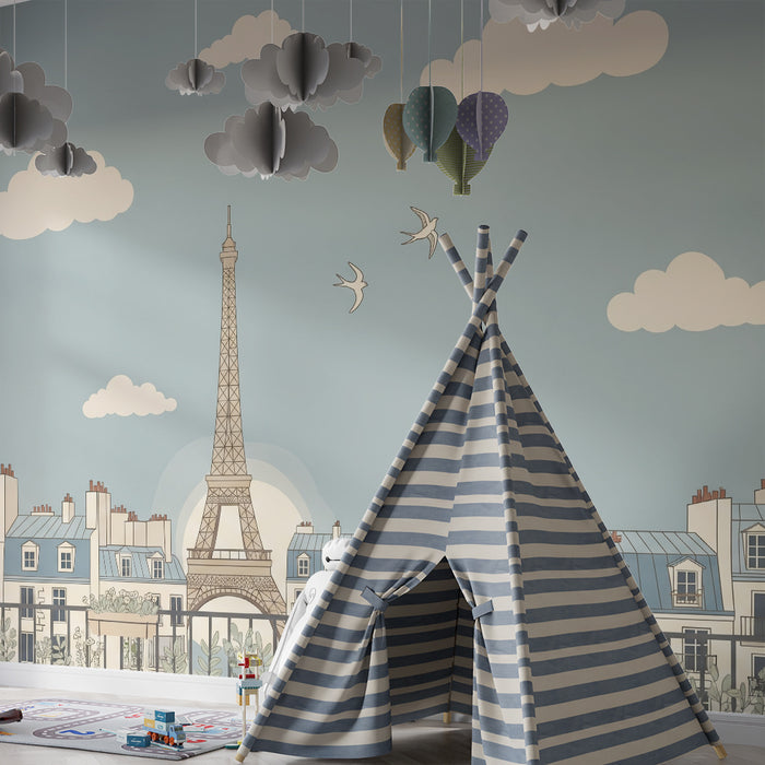 Ie pentru camera copiilor | Paris și Turnul Eiffel sub un cer albastru