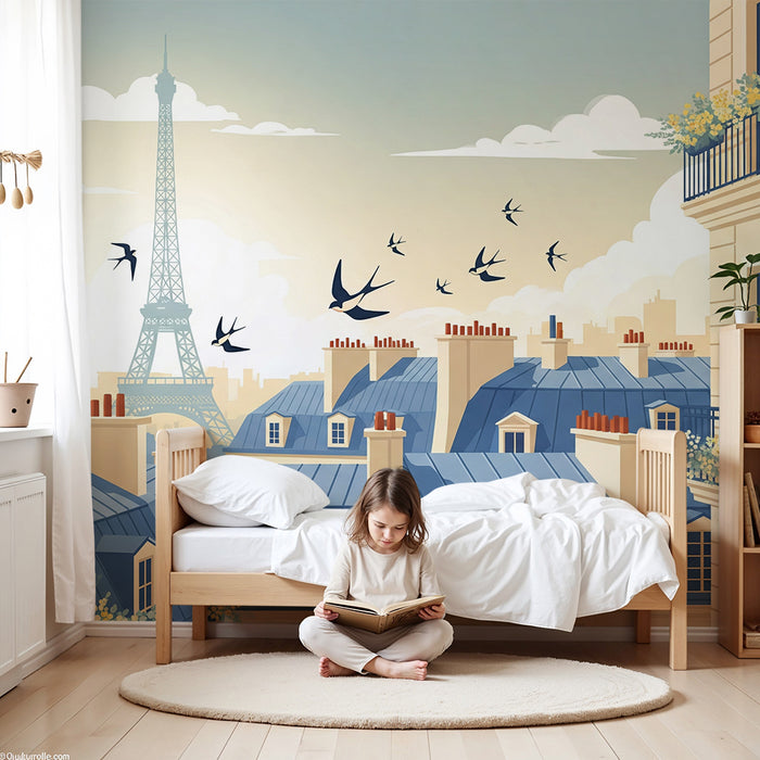 Barnrums tapet | Paris med sina tak under en solig himmel