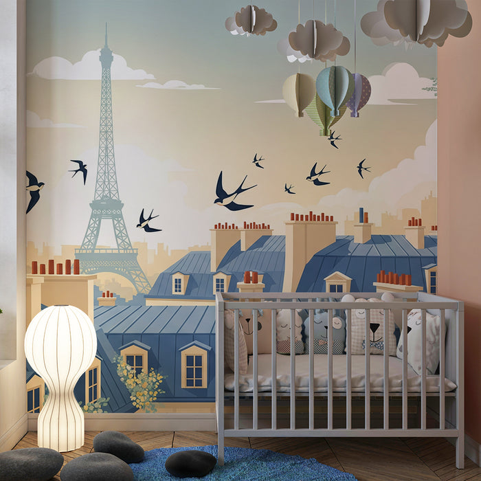 Barnrums tapet | Paris med sina tak under en solig himmel