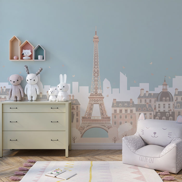 Tapet pentru camera copiilor | Paris, vedere romantică și Turnul Eiffel