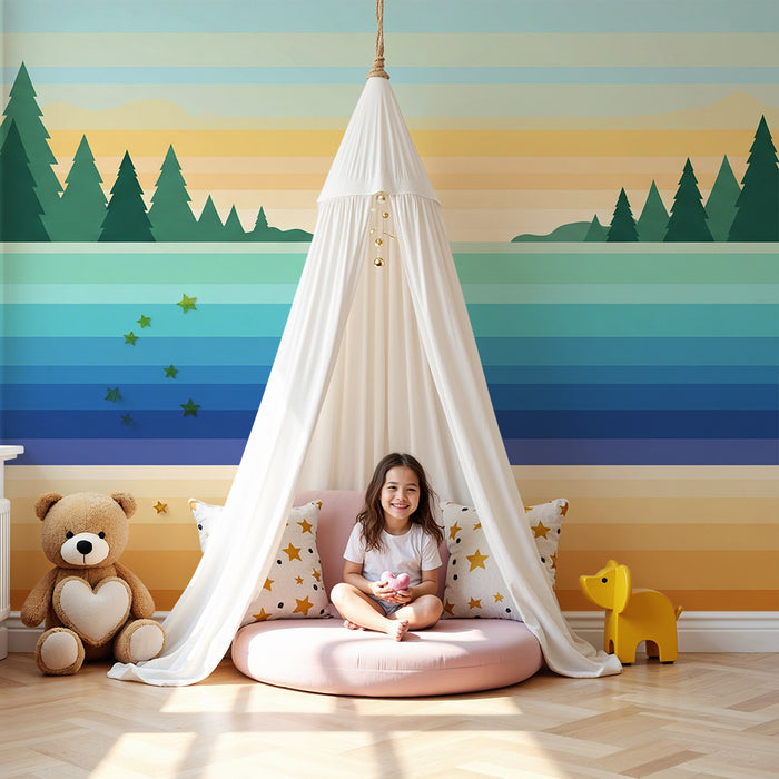 Behang kinderkamer | Abstract landschap met tinten blauw en groen
