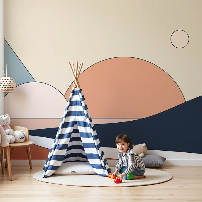 Behang kinderkamer | Abstract landschap met piramides en geometrische vormen