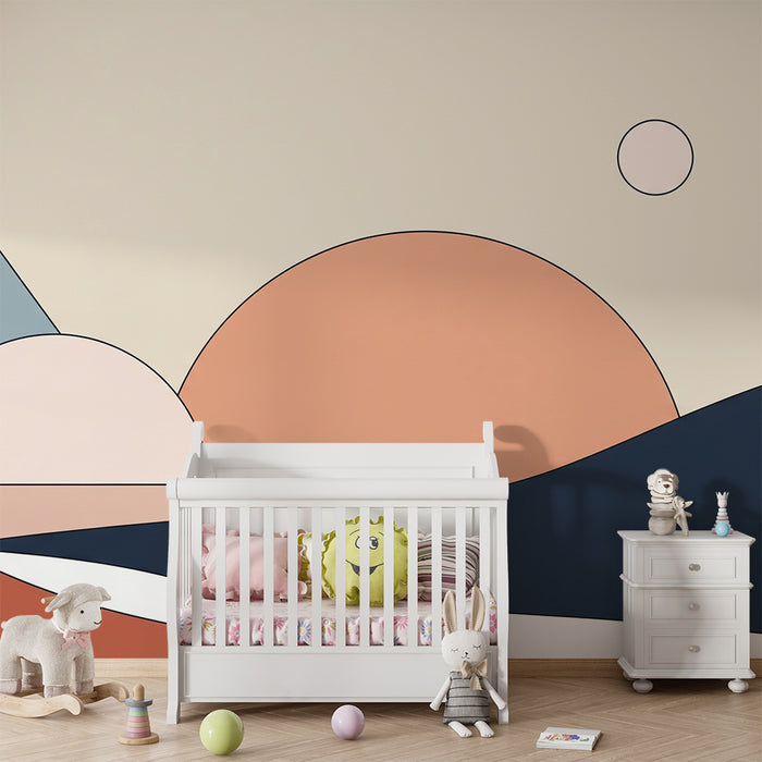 Behang kinderkamer | Abstract landschap met piramides en geometrische vormen