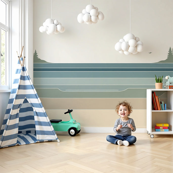 Papel pintado infantil | Paisaje sereno de lago y bosque