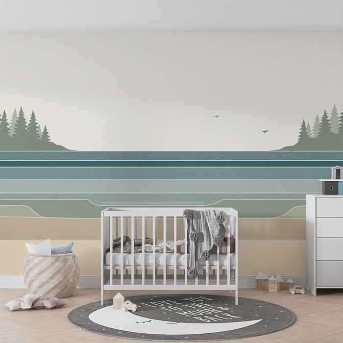 Papel pintado infantil | Paisaje sereno de lago y bosque