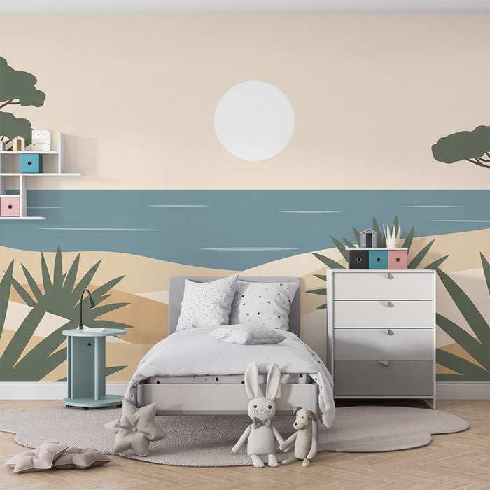 Papel de parede para quarto de criança | Paisagem costeira serena com dunas e mar