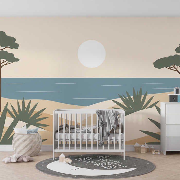 Papel de parede para quarto de criança | Paisagem costeira serena com dunas e mar