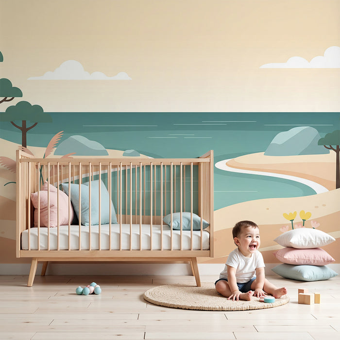 Behang kinderkamer | Rustig kustlandschap met duinen en groen