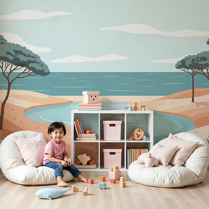 Kids' room wallpaper | Soothing coastal landscape with sea and trees