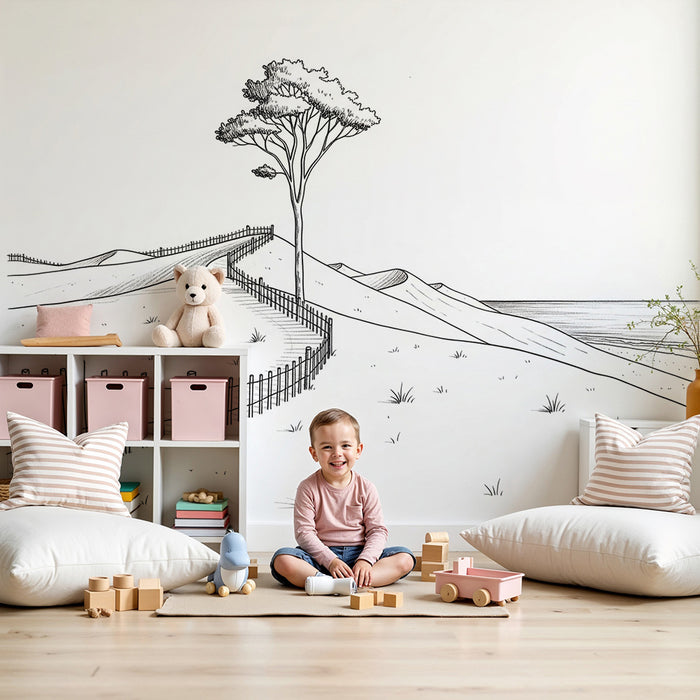 Laste toapaber | Minimalistlik rannikumaastik liivadetega ja puuga