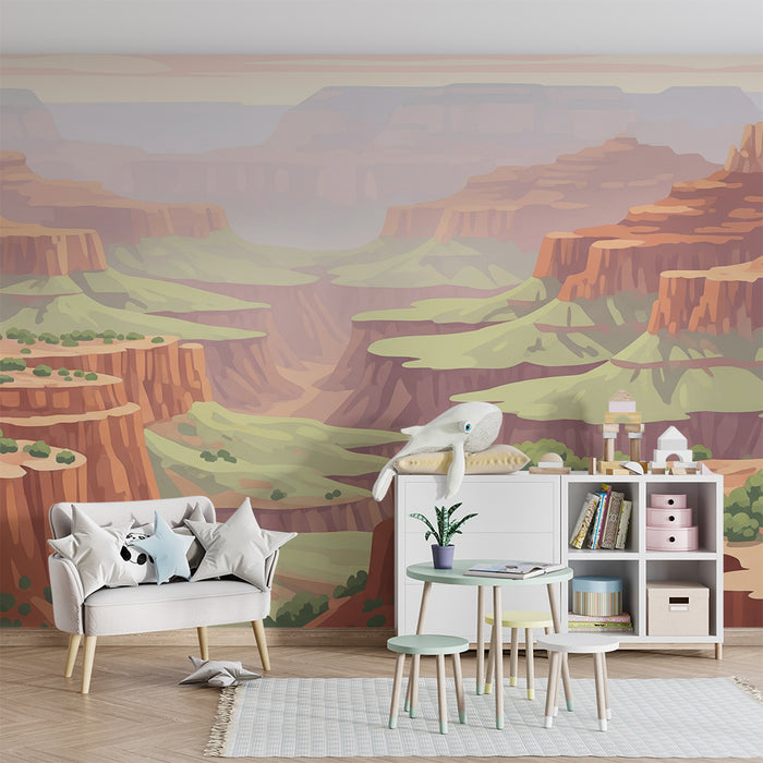 Papier peint chambre enfant | Paysage de canyon avec collines verdoyantes