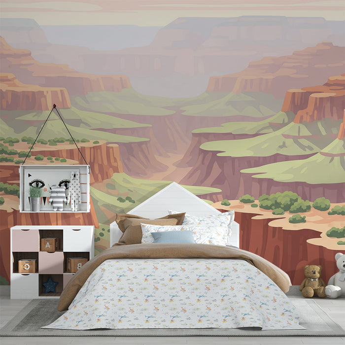 Papier peint chambre enfant | Paysage de canyon avec collines verdoyantes