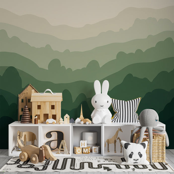 Carta da parati bambini | Paesaggio di colline in sfumature rilassanti di verde