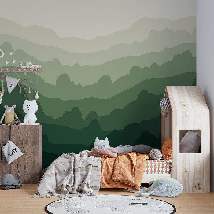 Carta da parati bambini | Paesaggio di colline in sfumature rilassanti di verde