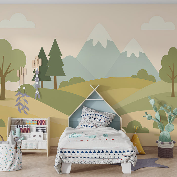 Kids room wallpaper | Maastik mägede ja õrnade mägedega