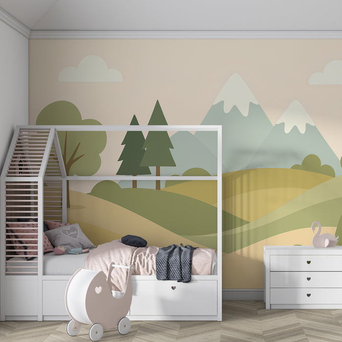 Kids room wallpaper | Maastik mägede ja õrnade mägedega
