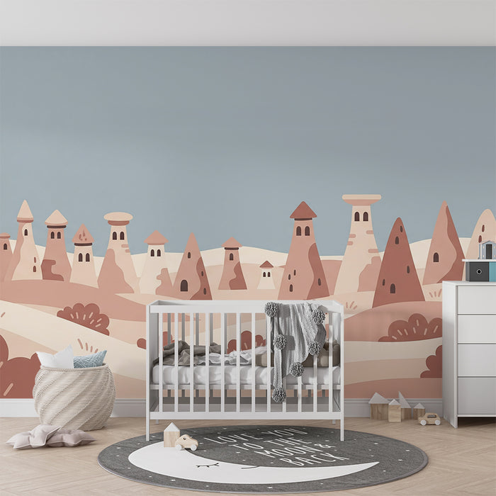 Barn tapet | Mjuka kullar och torn i dämpade toner
