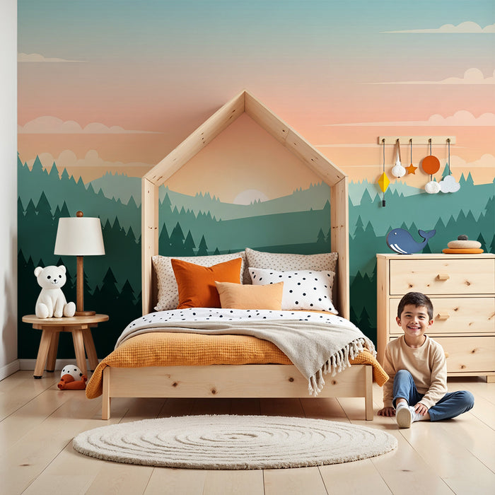 Kinderkamer behang | Boslandschap bij zonsopgang
