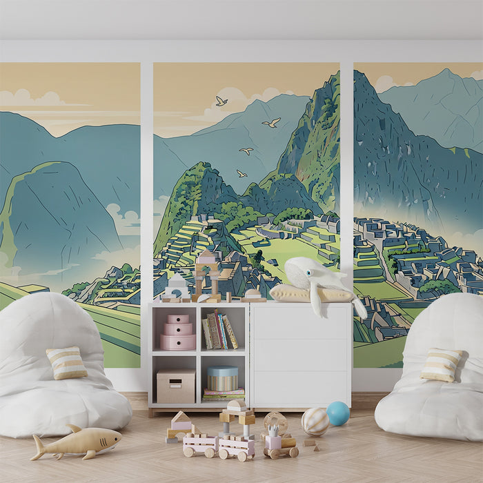 Papel pintado infantil | Paisaje de Machu Picchu con montañas y cielo relajante