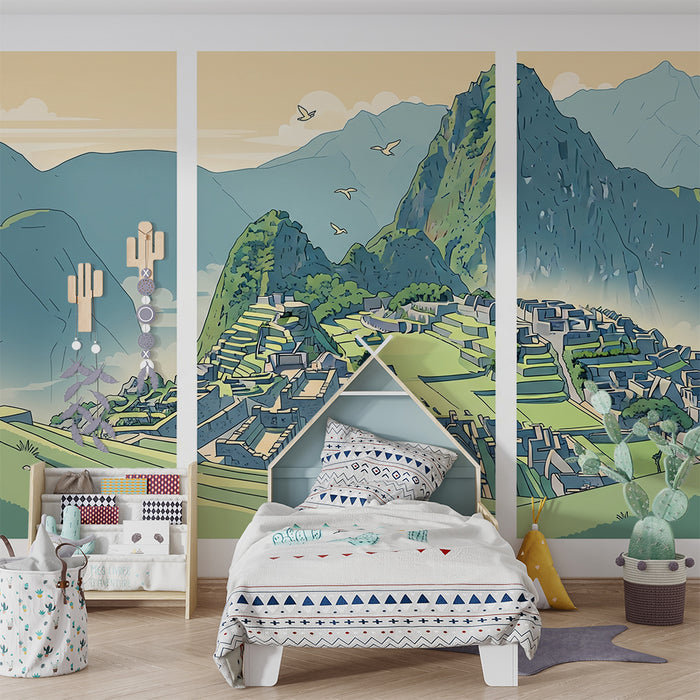 Papel pintado infantil | Paisaje de Machu Picchu con montañas y cielo relajante