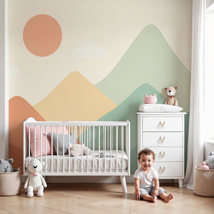 Kinderzimmer Tapete | Sanftes Berglandschaftsmotiv