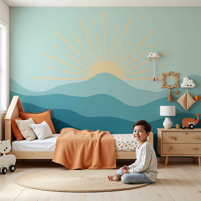 Kids room wallpaper | Soothing mountain landscape and sunrise