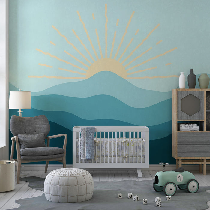 Kids room wallpaper | Soothing mountain landscape and sunrise