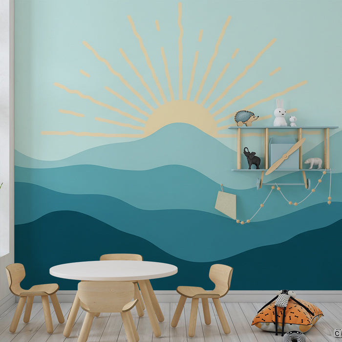Kids room wallpaper | Soothing mountain landscape and sunrise