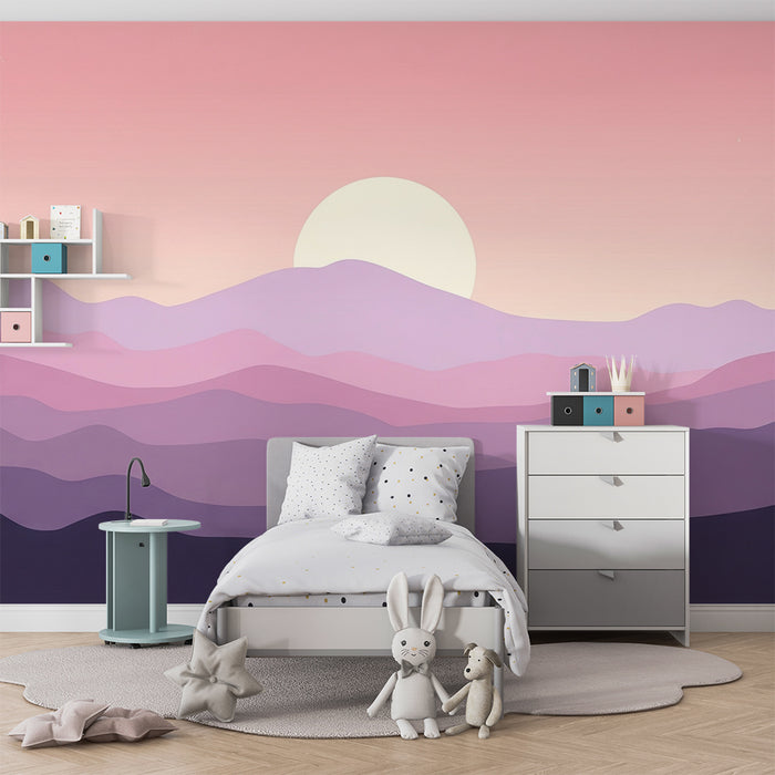 Kinderkamer behang | Pastelgebergte landschap bij zonsondergang