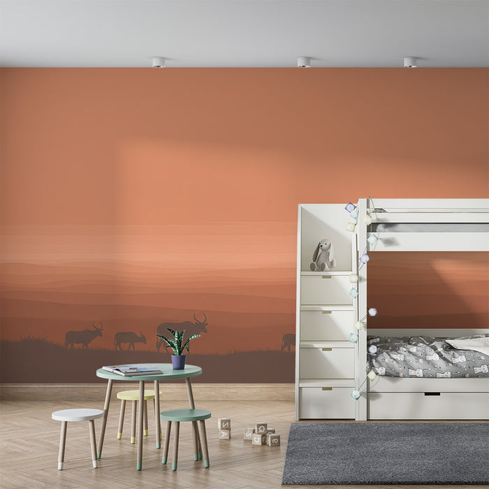 Tapet barnerom | Savanne landskap ved solnedgang