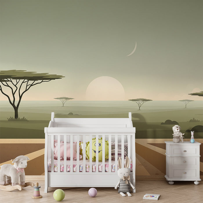 Carta da parati bambini | Paesaggio della savana con tramonto rilassante