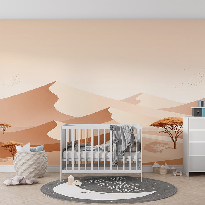 Papier peint chambre enfant | Paysage désertique apaisant avec dunes et arbres