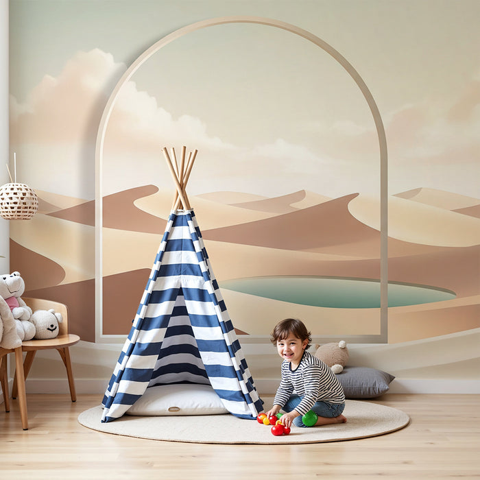 Papier peint chambre enfant | Paysage désertique apaisant avec oasis