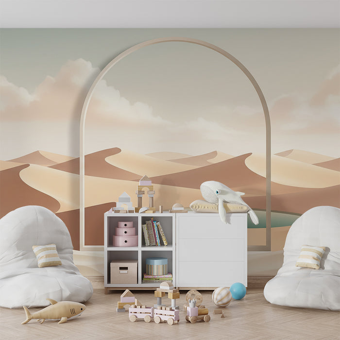 Papier peint chambre enfant | Paysage désertique apaisant avec oasis