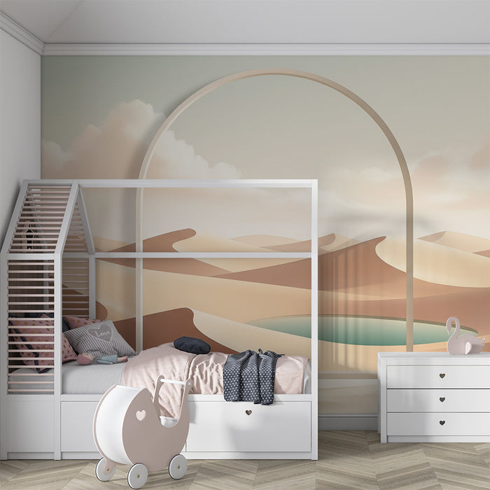Papier peint chambre enfant | Paysage désertique apaisant avec oasis