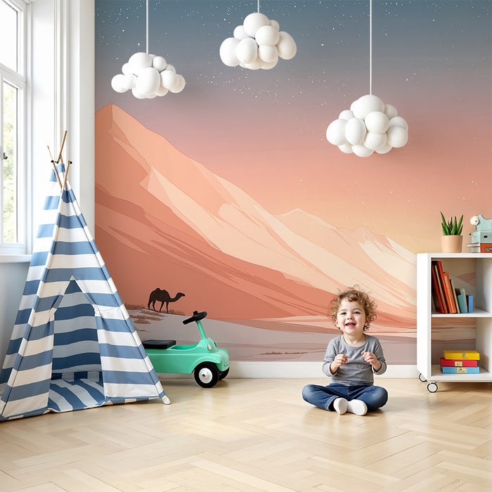 Papier peint chambre enfant | Paysage désertique au coucher du soleil