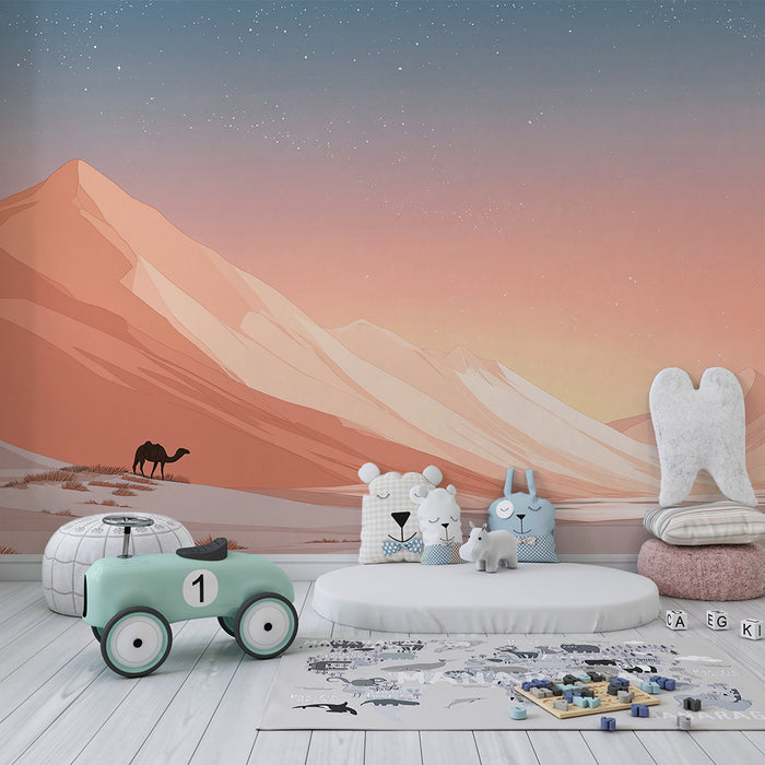 Papier peint chambre enfant | Paysage désertique au coucher du soleil