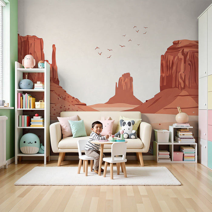 Papier peint chambre enfant | Paysage désertique avec formations rocheuses et cactus