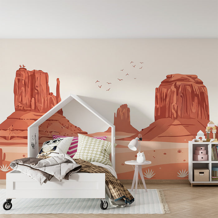 Papier peint chambre enfant | Paysage désertique avec formations rocheuses et cactus