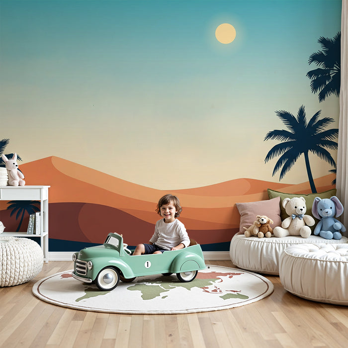 Kinderzimmer Tapete | Wüstenlandschaft mit Palmen und Sanddünen