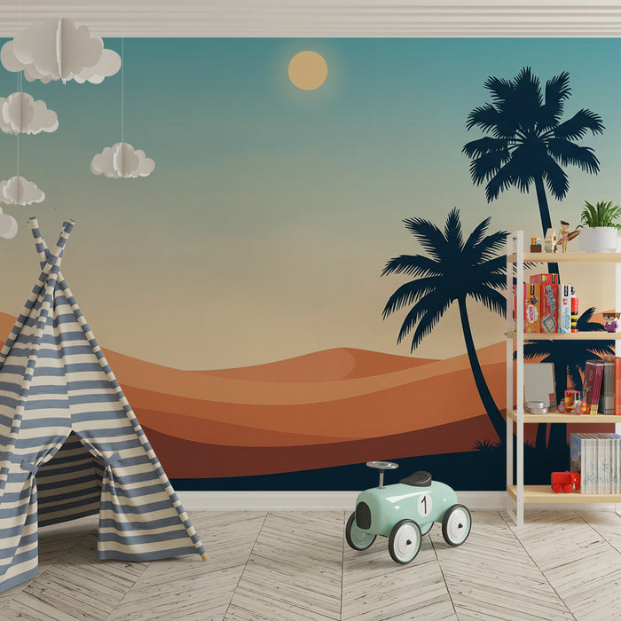 Kinderzimmer Tapete | Wüstenlandschaft mit Palmen und Sanddünen