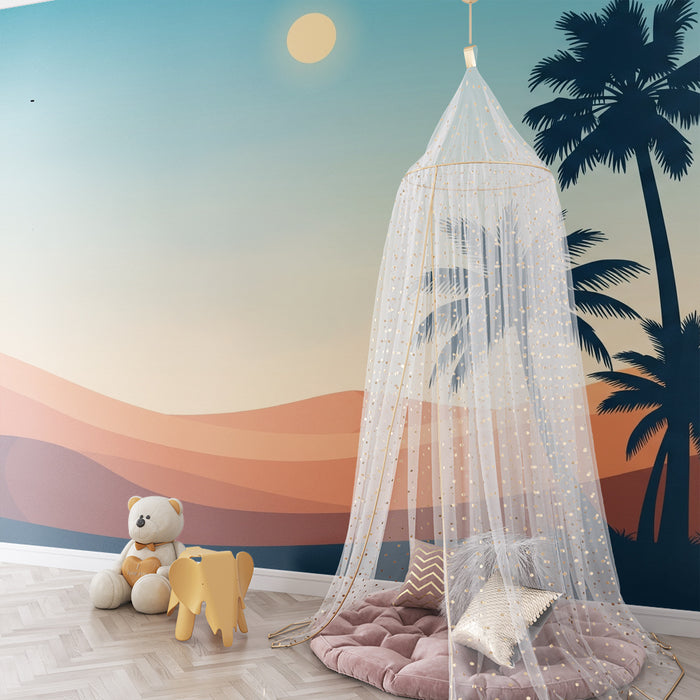 Kinderzimmer Tapete | Wüstenlandschaft mit Palmen und Sanddünen