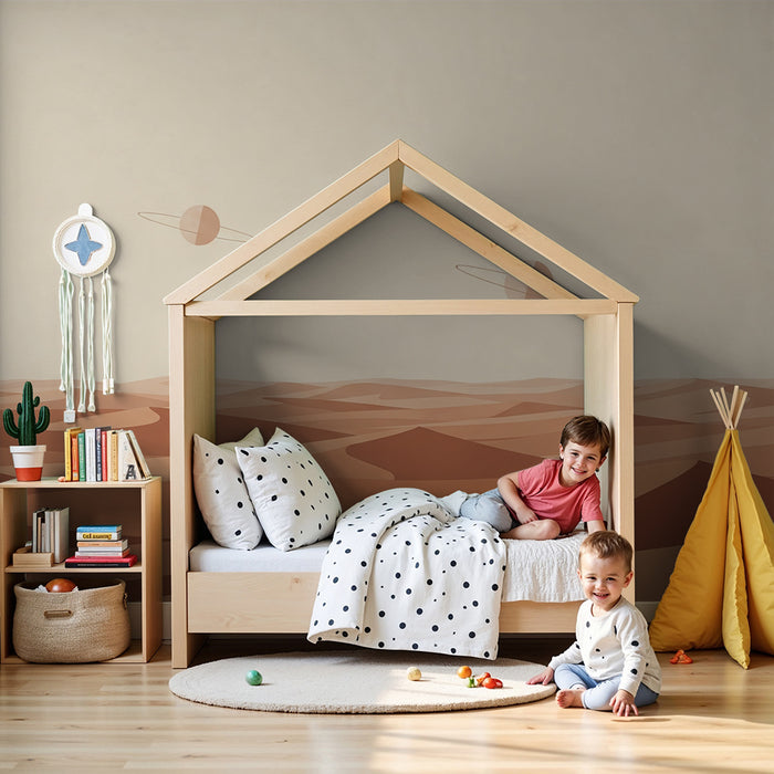 Papier peint chambre enfant | Paysage désertique avec planètes stylisées