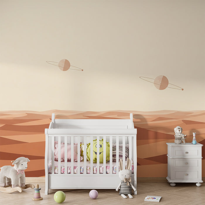 Papier peint chambre enfant | Paysage désertique avec planètes stylisées