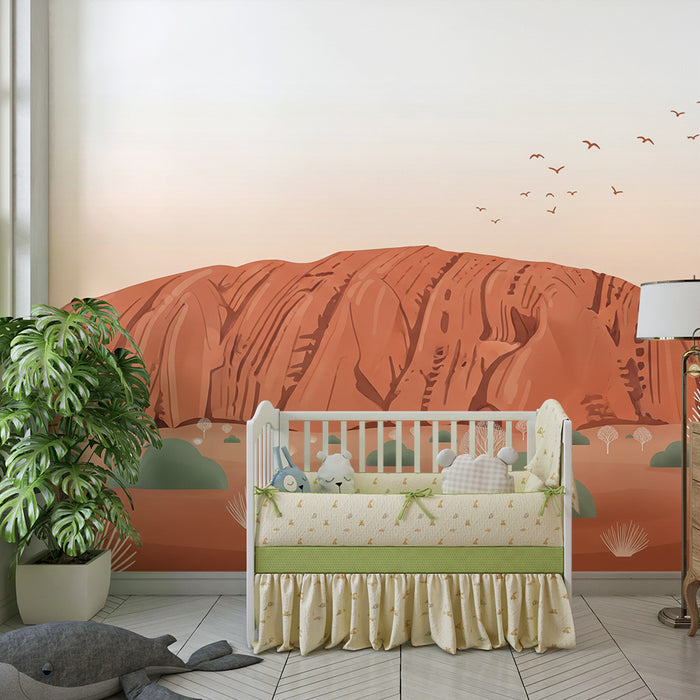 **Barnetapet til barnerommet | Ørkenlandskap med Uluru og myk vegetasjon**