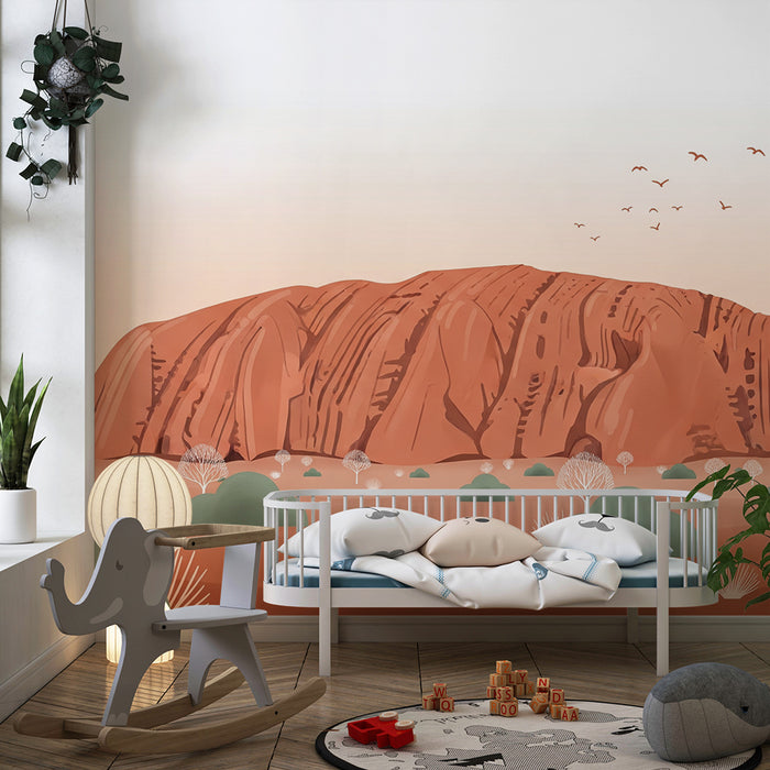 **Barnetapet til barnerommet | Ørkenlandskap med Uluru og myk vegetasjon**